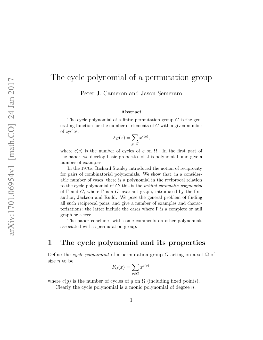 The Cycle Polynomial of a Permutation Group