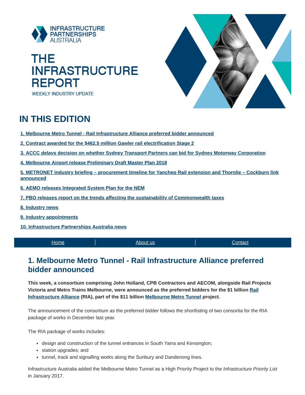 1. Melbourne Metro Tunnel - Rail Infrastructure Alliance Preferred Bidder Announced 2