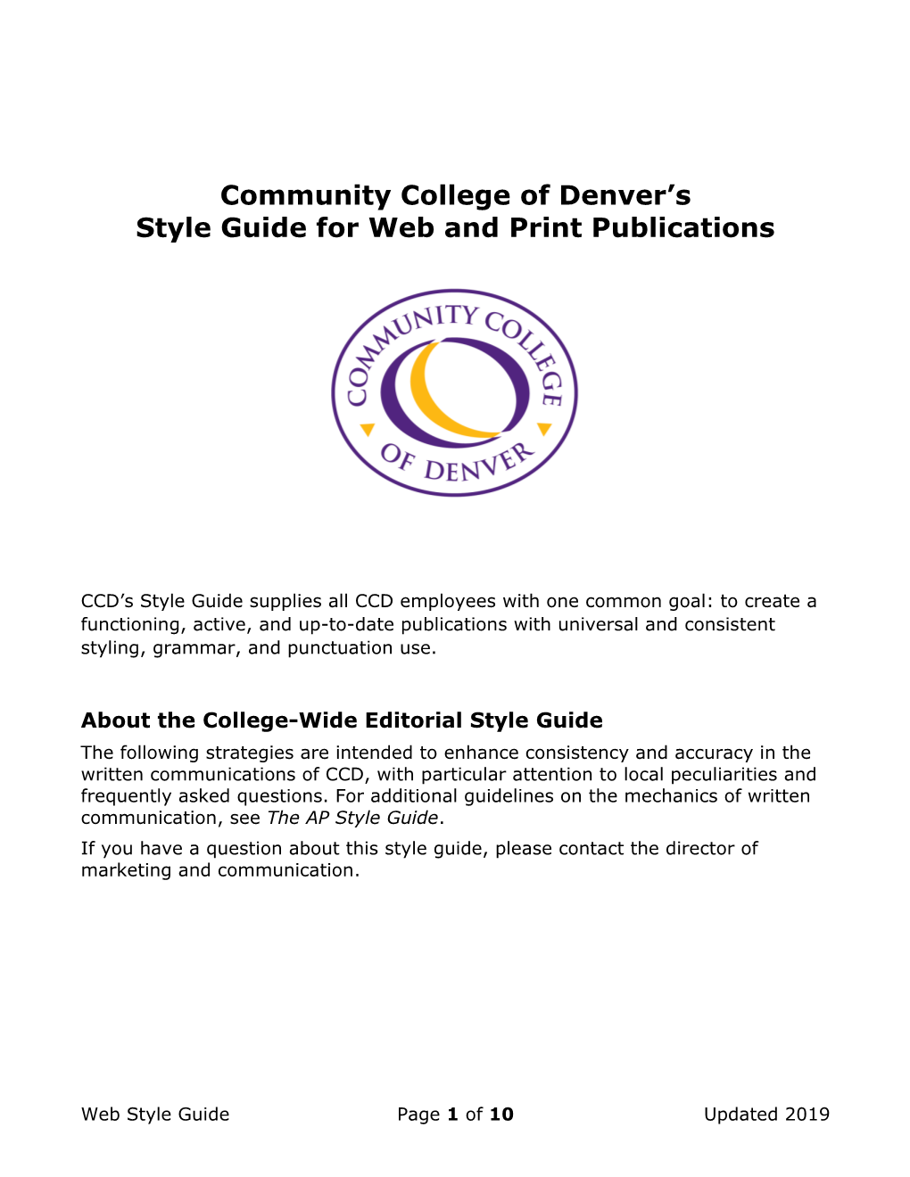 Community College of Denver's Style Guide for Web and Print Publications