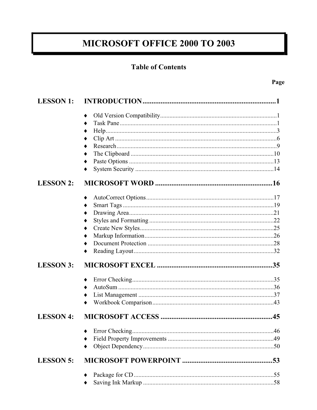 Microsoft Office 2000 to 2003