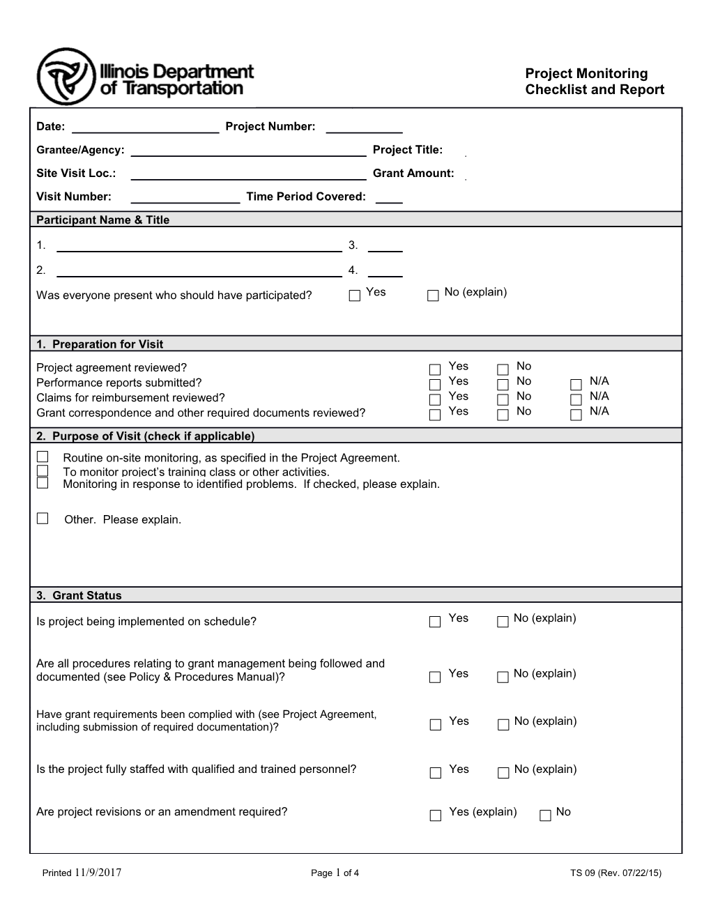 Project Monitoring Checklist And Report