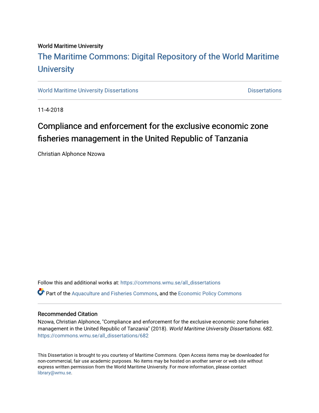 Compliance and Enforcement for the Exclusive Economic Zone Fisheries Management in the United Republic of Anzaniat