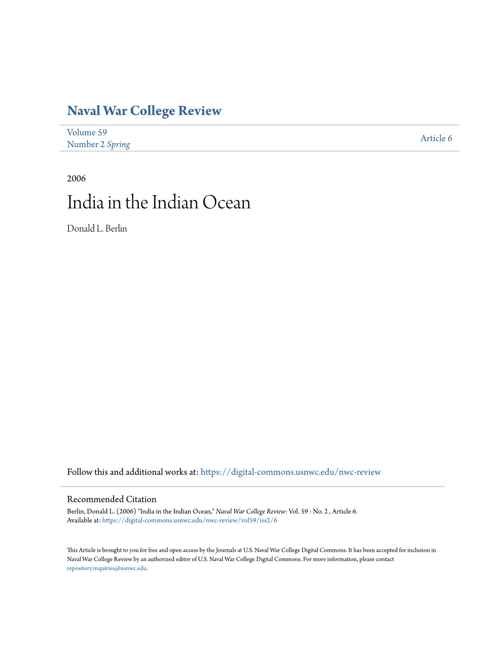 India in the Indian Ocean Donald L