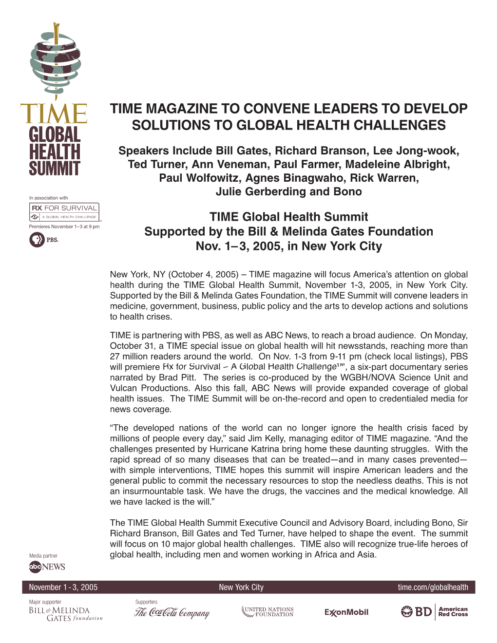 TIME Global Health Summit Supported by the Bill & Melinda Gates Foundation Nov. 1