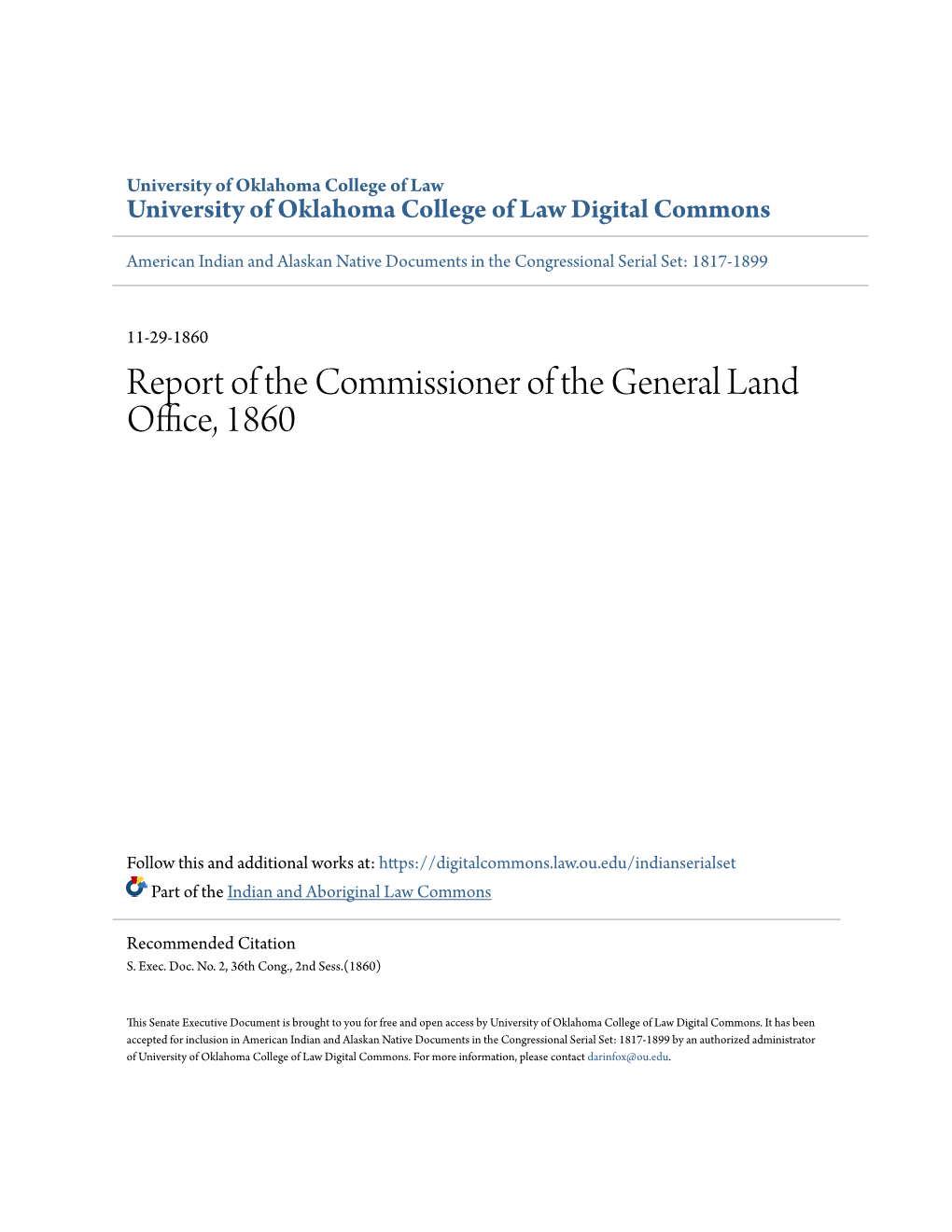 Report of the Commissioner of the General Land Office, 1860