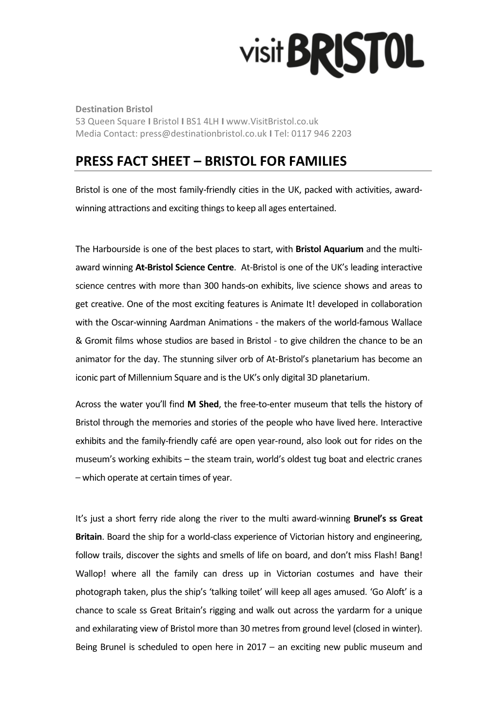 Press Fact Sheet – Bristol for Families