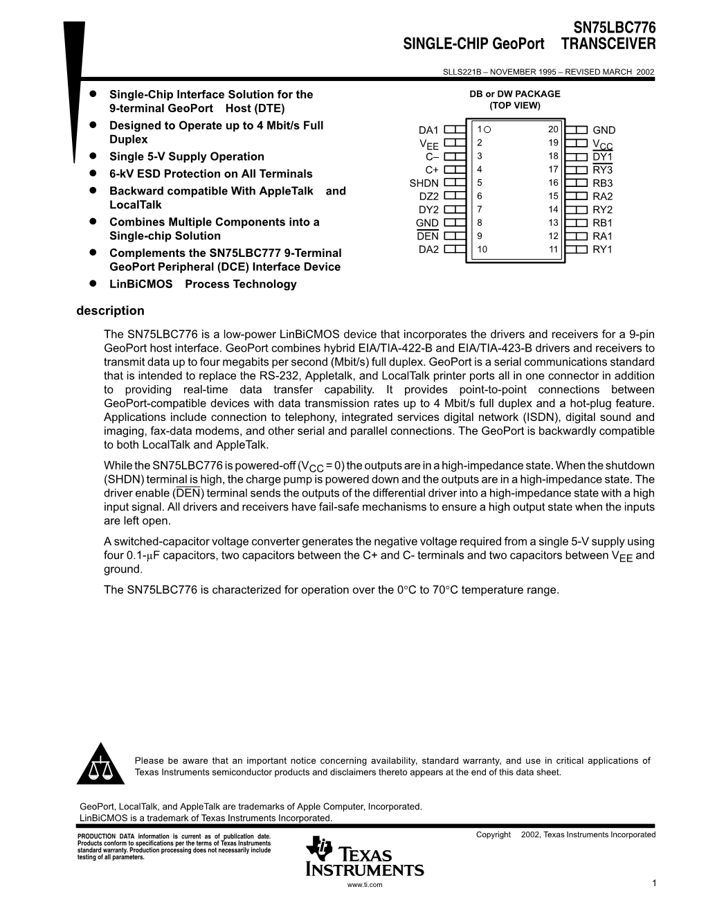 Single-Chip Geoport Transceiver Datasheet (Rev. B)