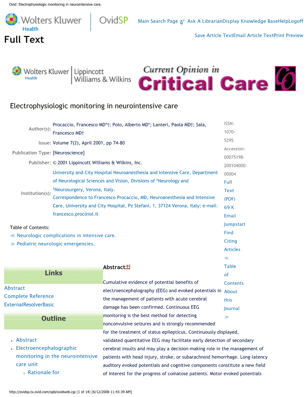 Electrophysiologic Monitoring in Neurointensive Care