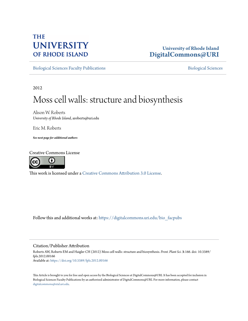 Moss Cell Walls: Structure and Biosynthesis Alison W