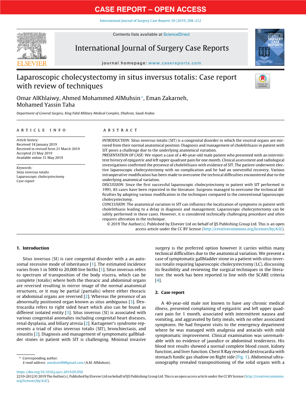 Laparoscopic Cholecystectomy in Situs Inversus Totalis: Case Report with Review of Techniques