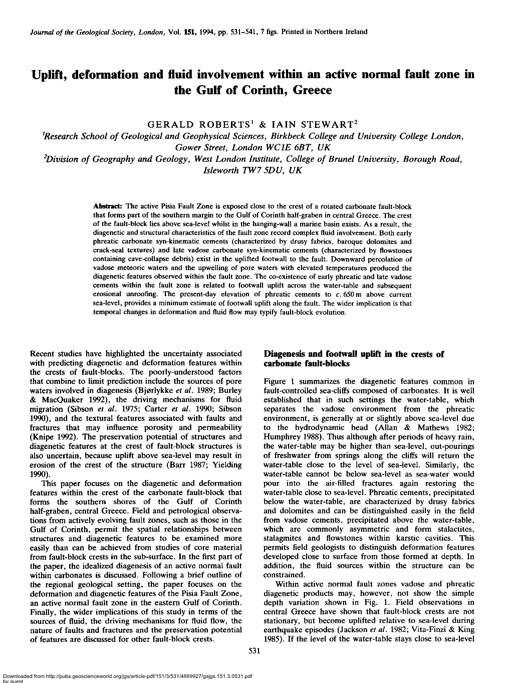 Uplift, Deformation and Fluid Involvement Within an Active Normal Fault Zone in the Gulf of Corinth, Greece