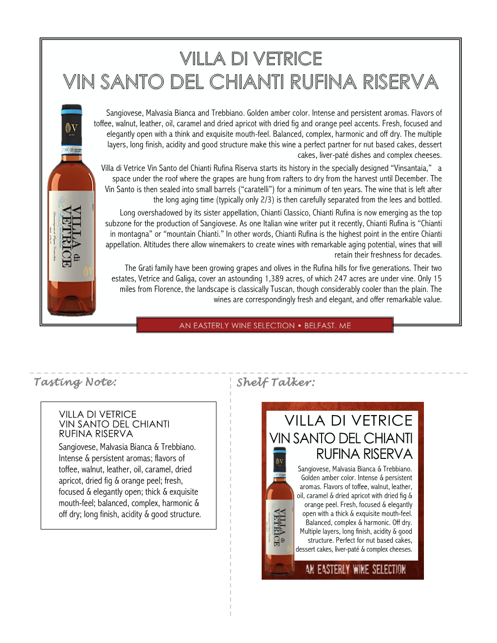 Villa De Vetrice Vin Santo Del Chianti Rufina Riserva