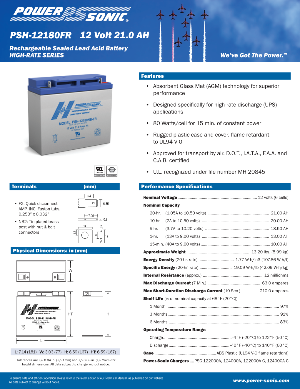 PSH-12180FR 12 Volt 21.0 AH