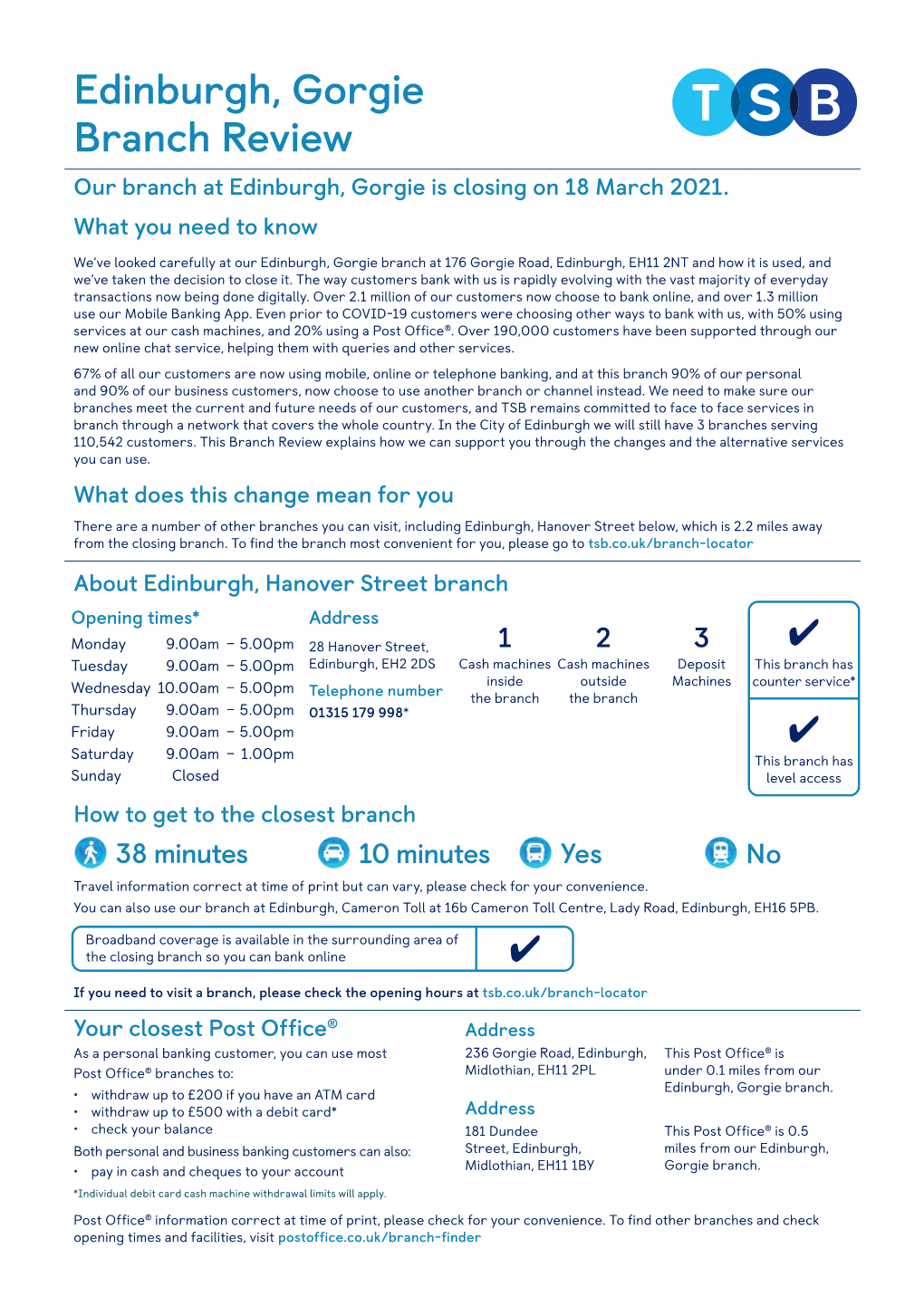 Edinburgh, Gorgie Branch Review Our Branch at Edinburgh, Gorgie Is Closing on 18 March 2021