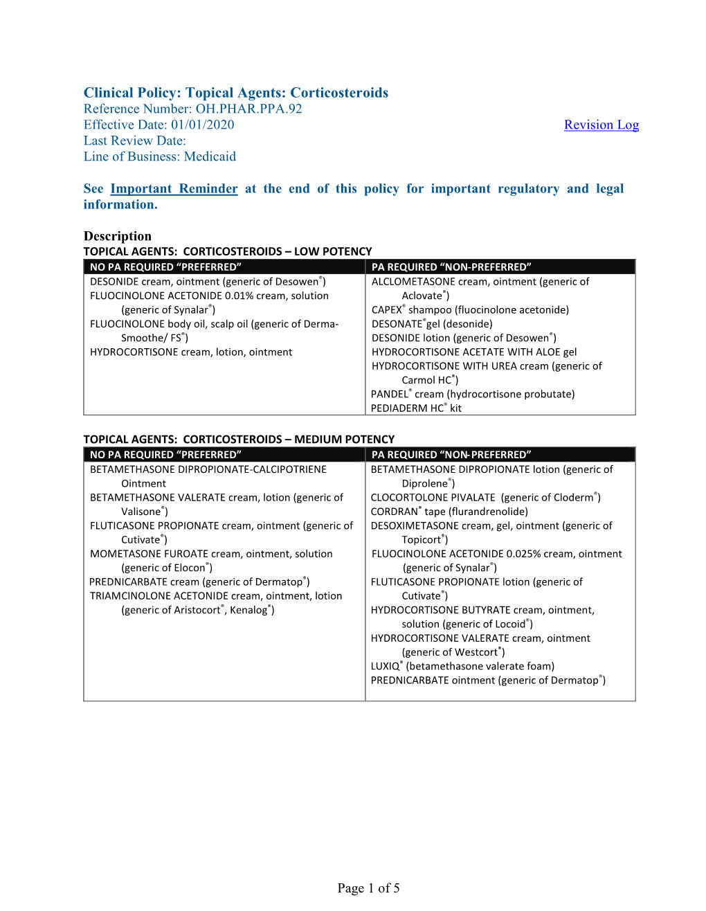 Clinical Policy: Topical Agents: Corticosteroids