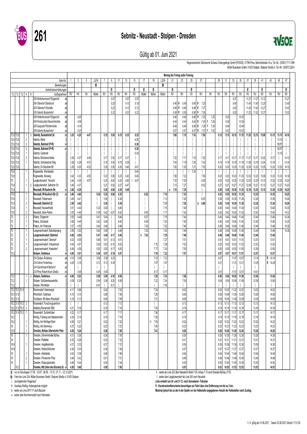 261 Sebnitz - Neustadt - Stolpen - Dresden Gültig Ab 01