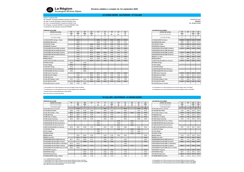 Horaires Valables À Compter Du 1Er Septembre 2020