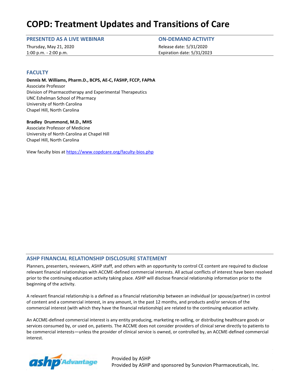 COPD: Treatment Updates and Transitions of Care