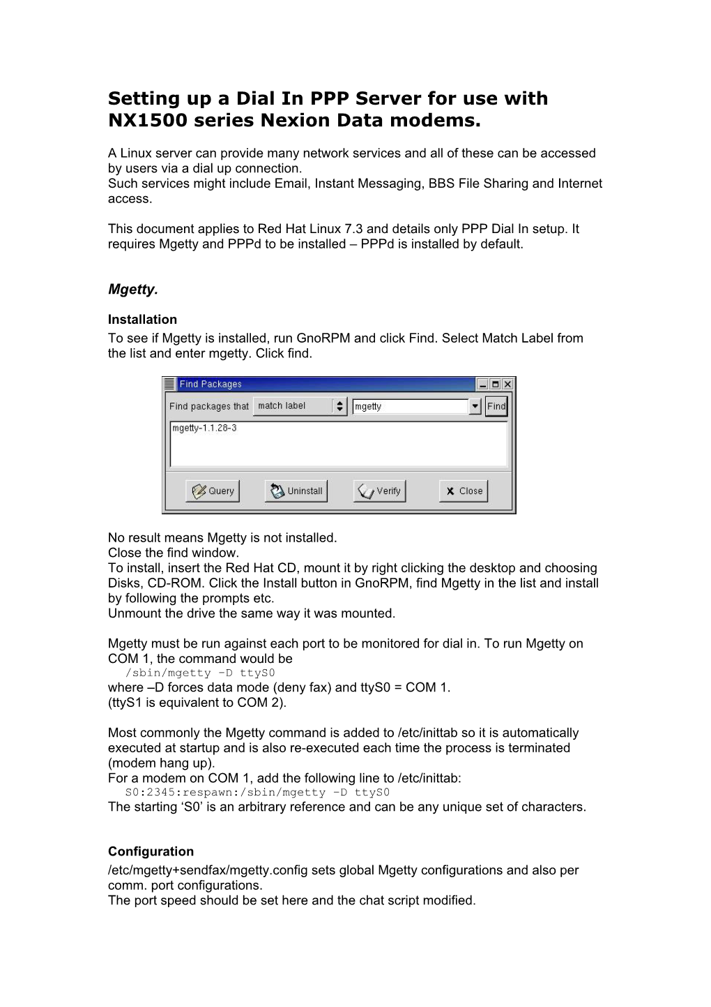 Setting up a Dial in PPP Server for Use with NX1500 Series Nexion Data Modems