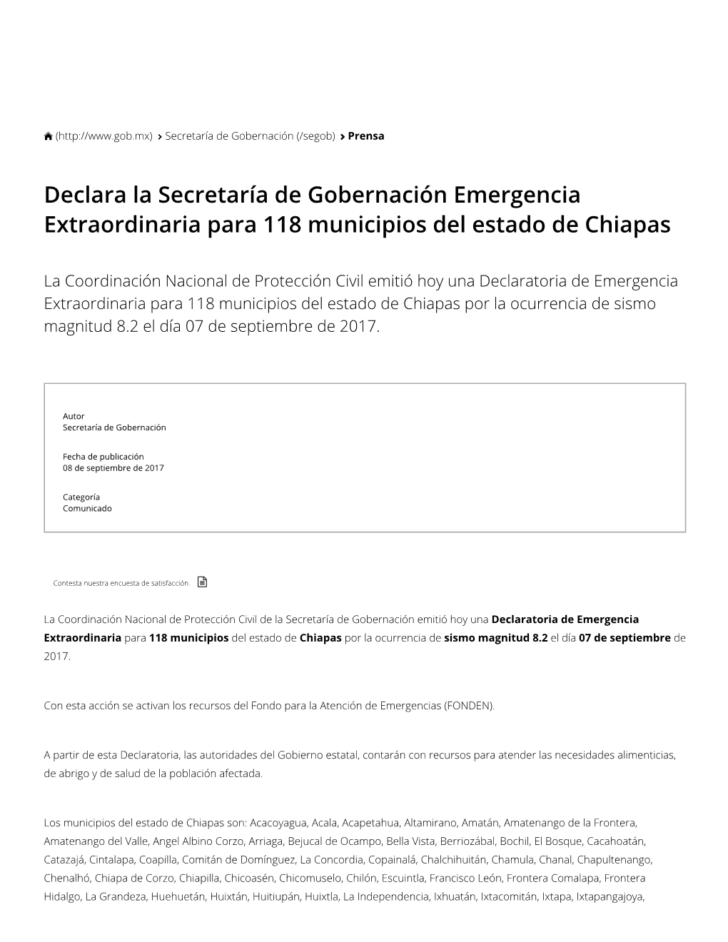 Declara La Secretaría De Gobernación Emergencia Extraordinaria Para 118 Municipios Del Estado De Chiapas