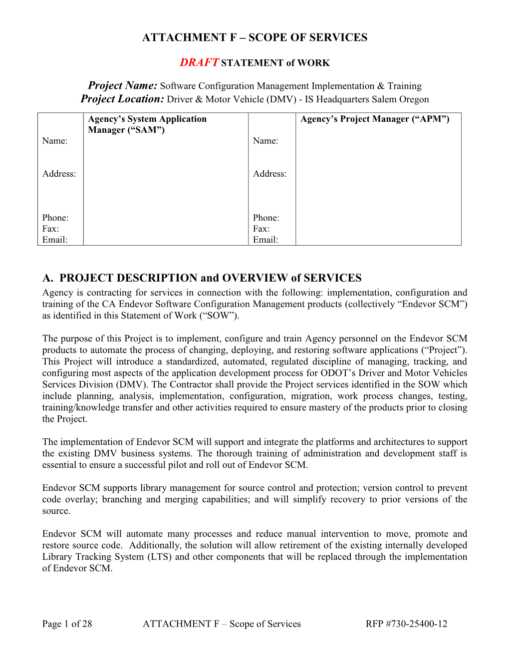 Attachment F – Scope of Services