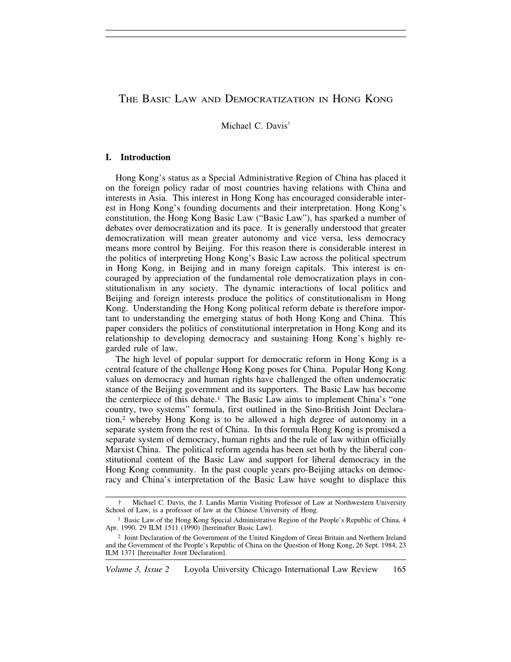 The Basic Law and Democratization in Hong Kong