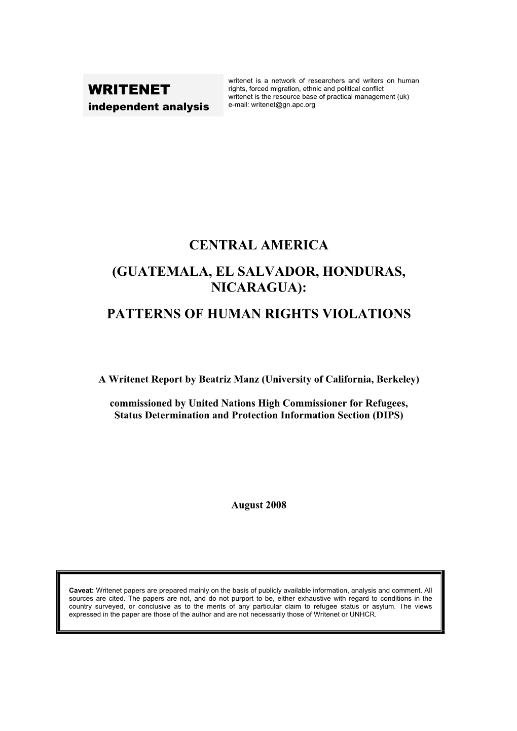 Central America (Guatemala, El Salvador, Honduras, Nicaragua): Patterns of Human Rights Violations