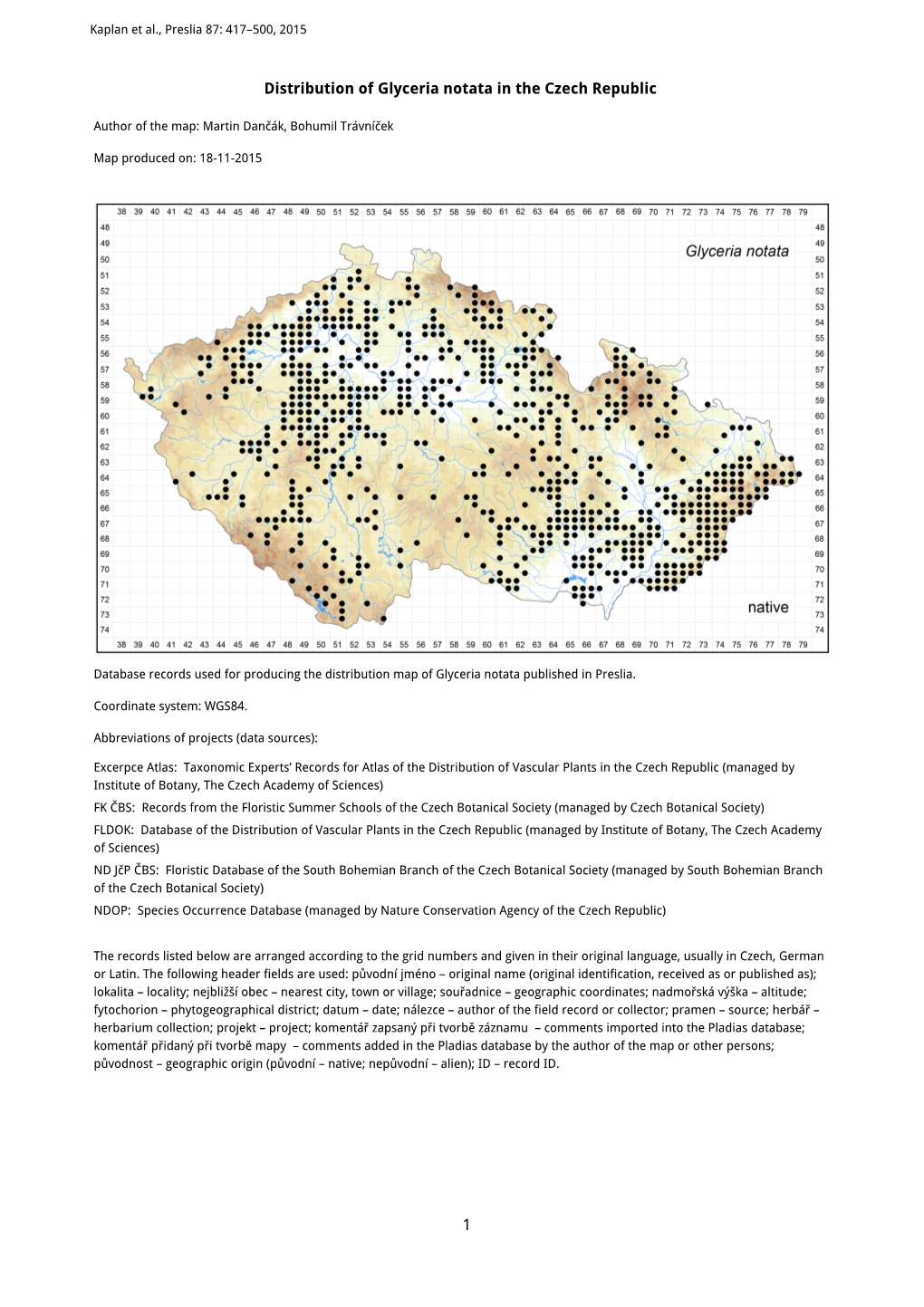 1 Distribution of Glyceria Notata in the Czech Republic