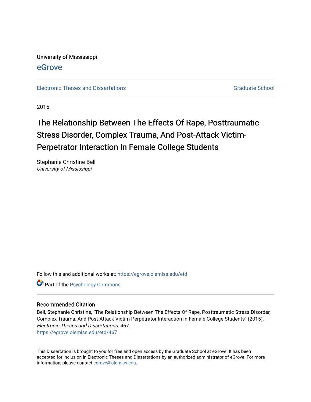 The Relationship Between the Effects of Rape, Posttraumatic Stress
