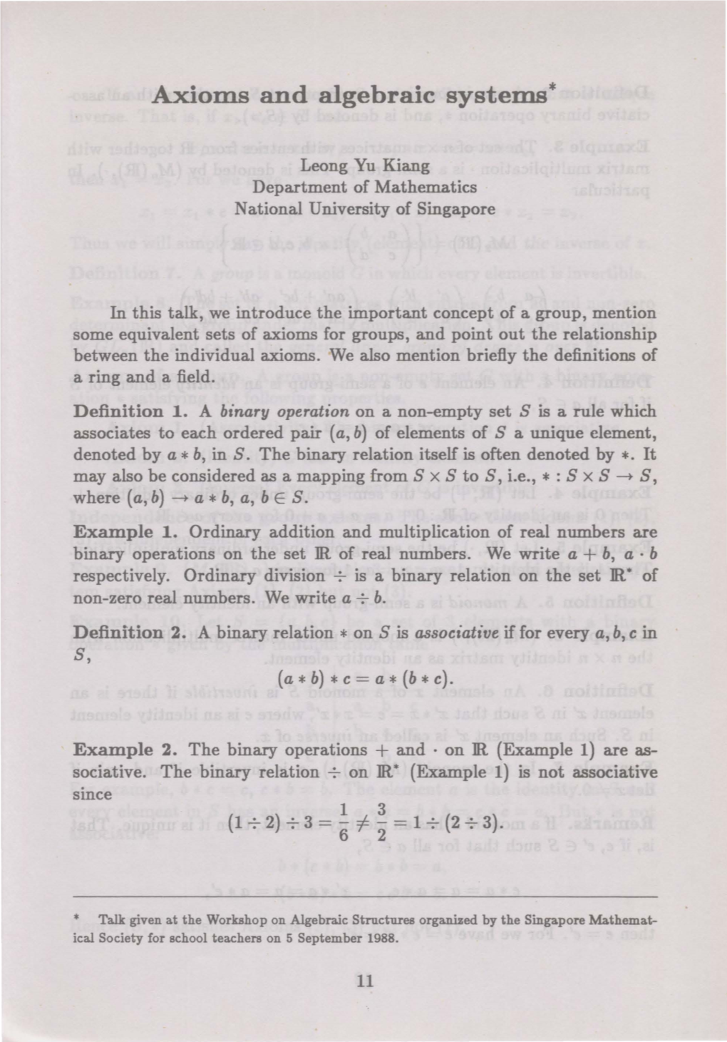 Axioms and Algebraic Systems*