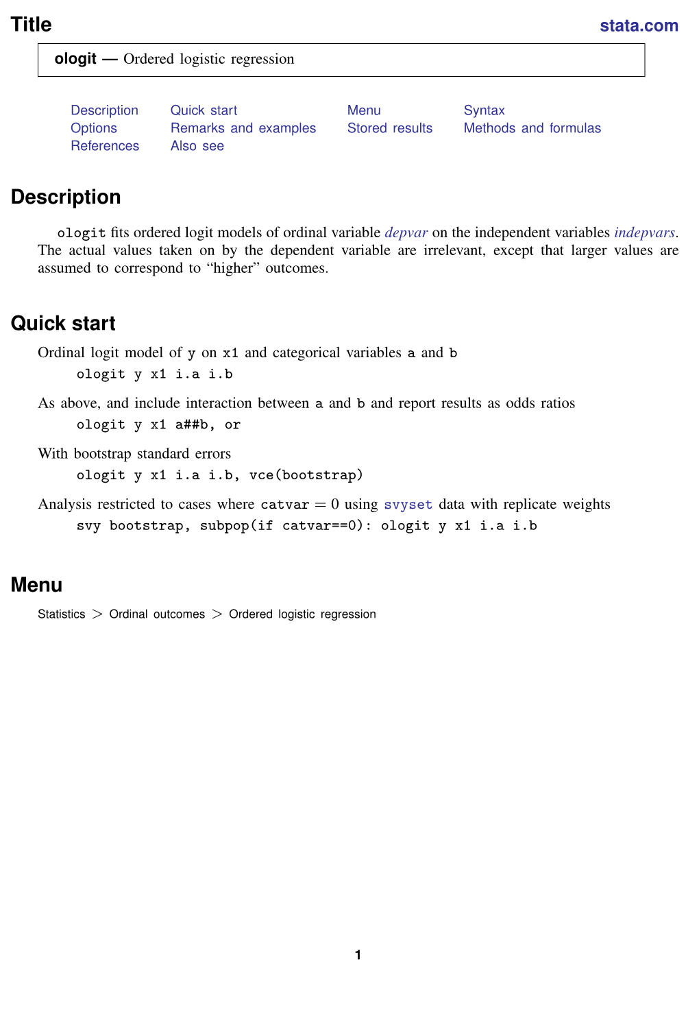 Ologit — Ordered Logistic Regression