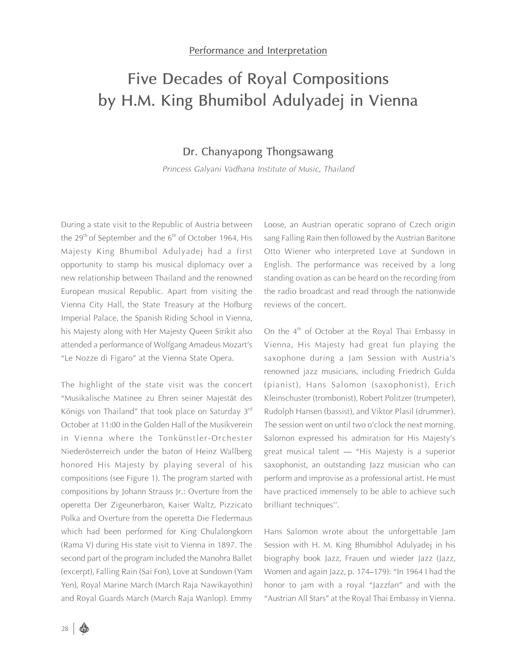 Five Decades of Royal Compositions by H.M. King Bhumibol Adulyadej in Vienna