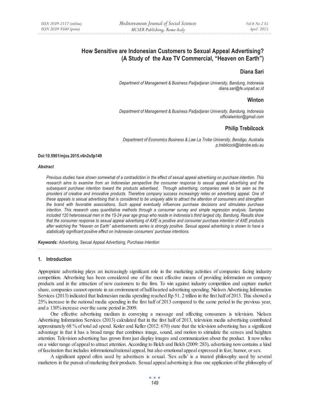 How Sensitive Are Indonesian Customers to Sexual Appeal Advertising? (A Study of the Axe TV Commercial, “Heaven on Earth”)