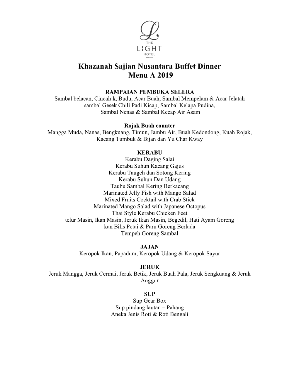 Khazanah Sajian Nusantara Buffet Dinner Menu a 2019