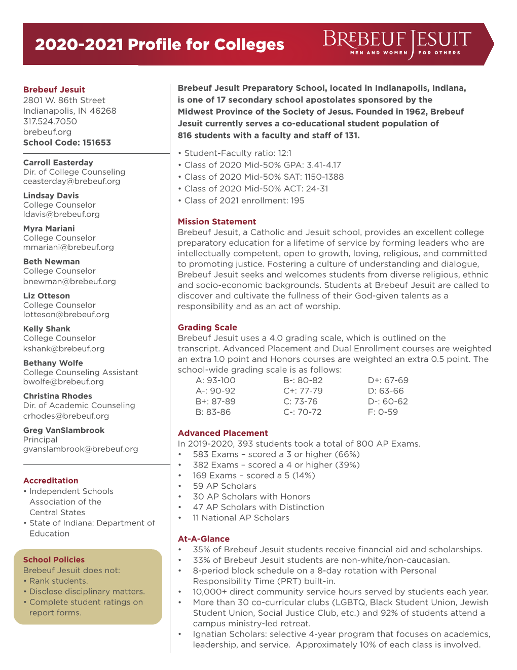 2020-2021 Profile for Colleges