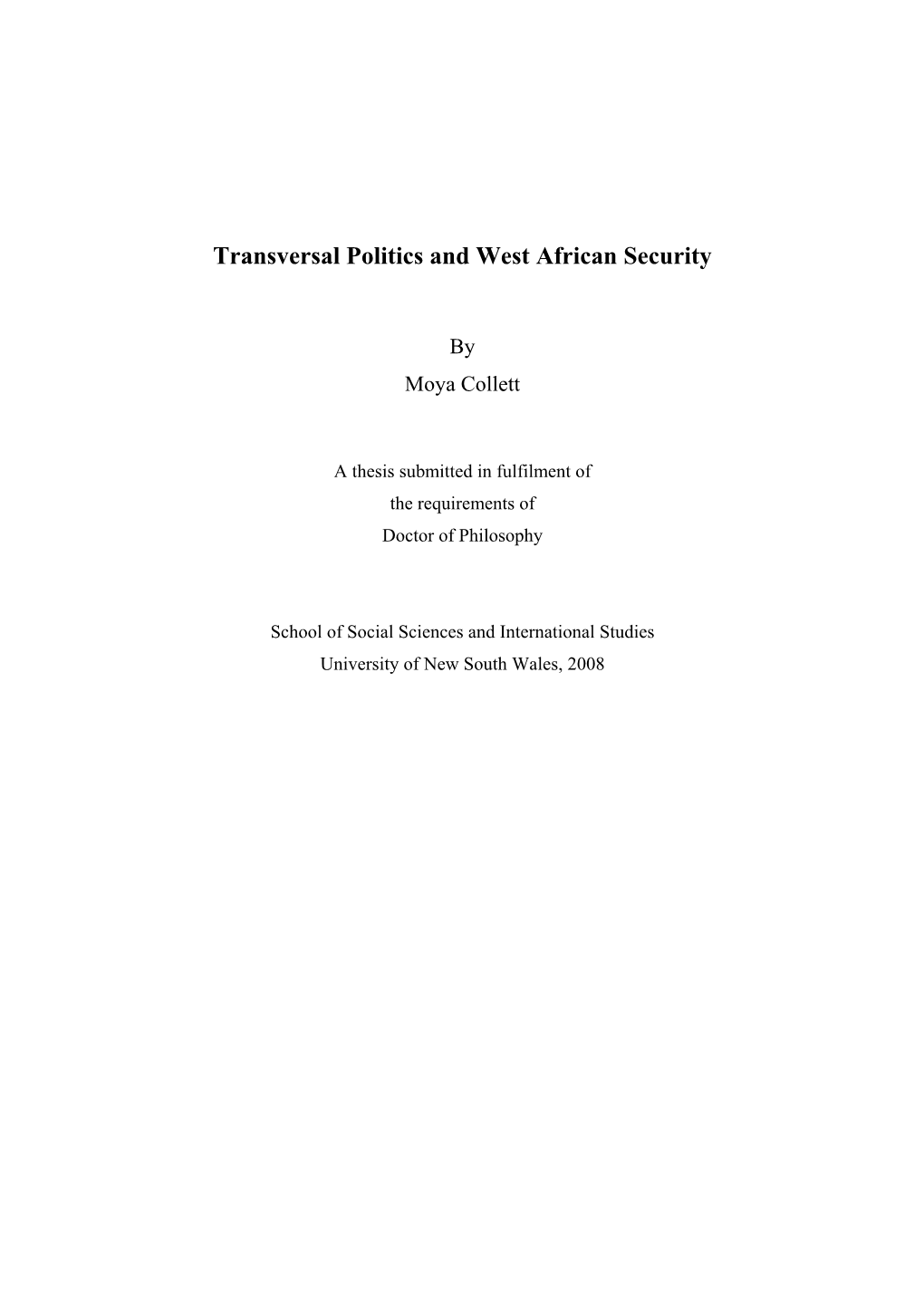 Transversal Politics and West African Security