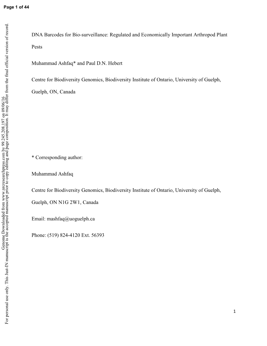 DNA Barcodes for Bio-Surveillance