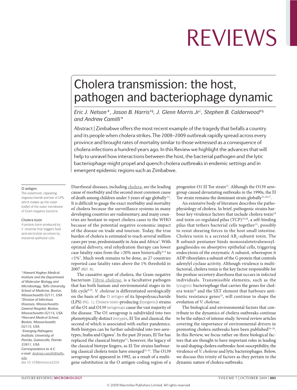 Cholera Transmission: the Host, Pathogen and Bacteriophage Dynamic