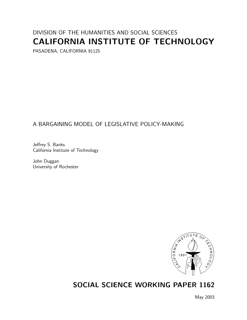 California Institute of Technology Pasadena, California 91125