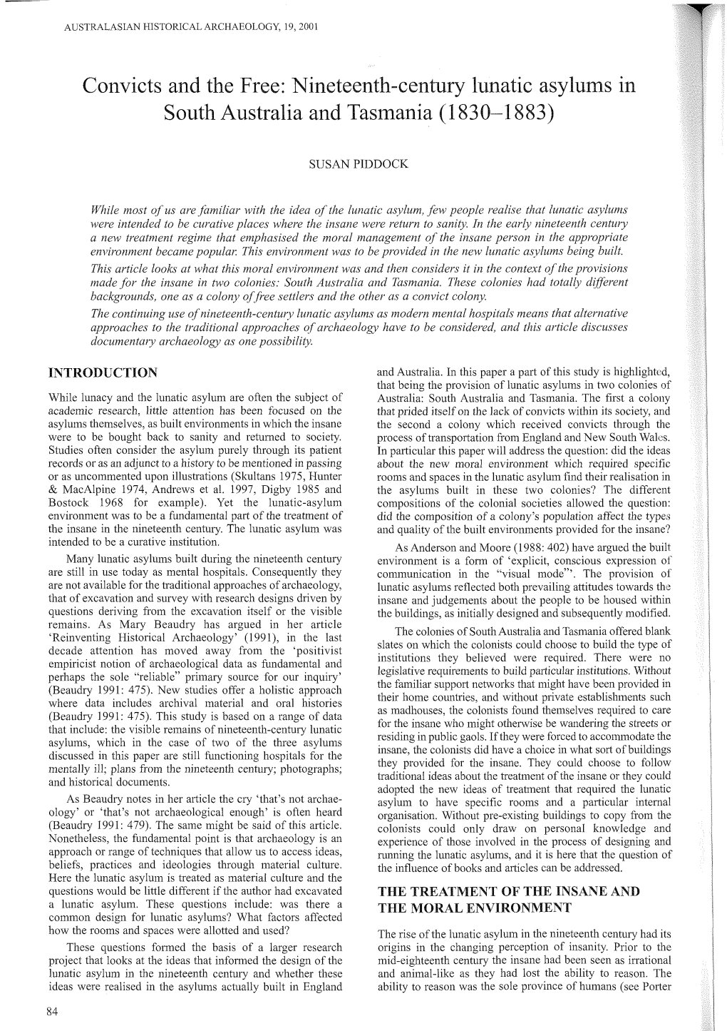 Nineteenth-Century Lunatic Asylums in South Australia and Tasmania (1830-1883)