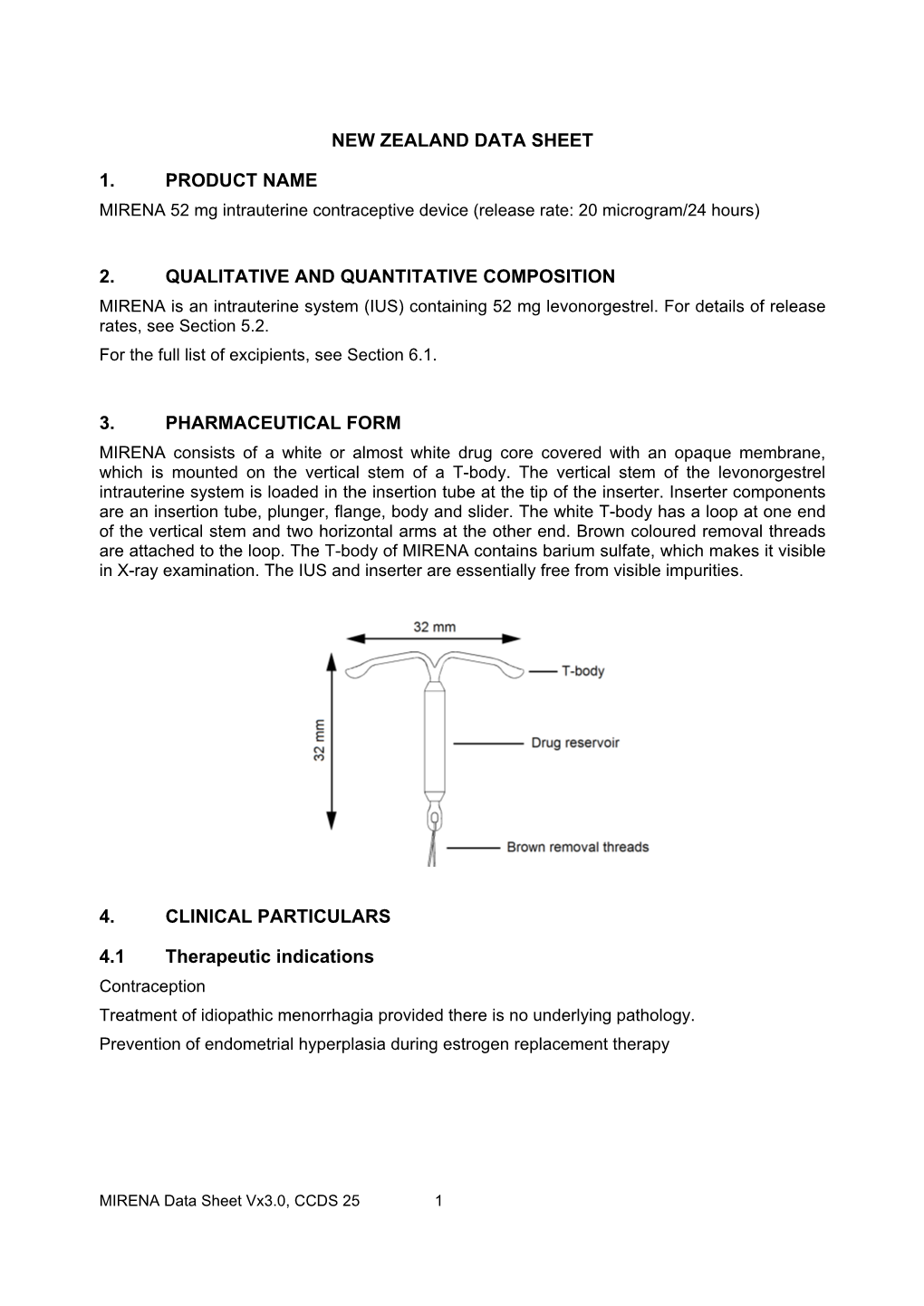 MIRENA Data Sheet Vx3.0, CCDS 25 1