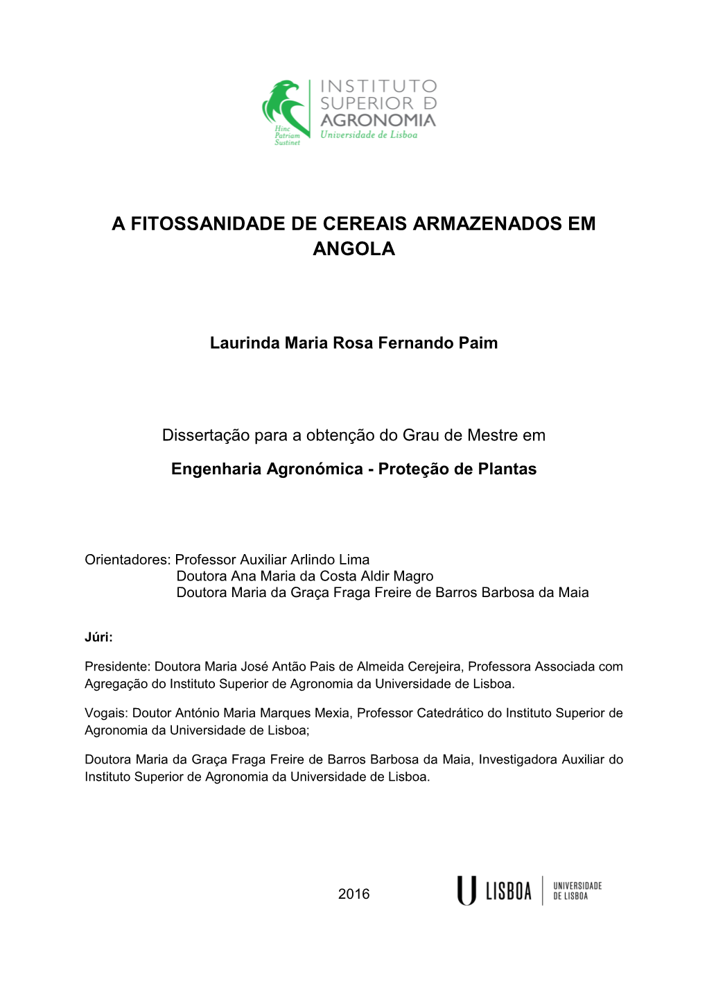 A Fitossanidade De Cereais Armazenados Em Angola