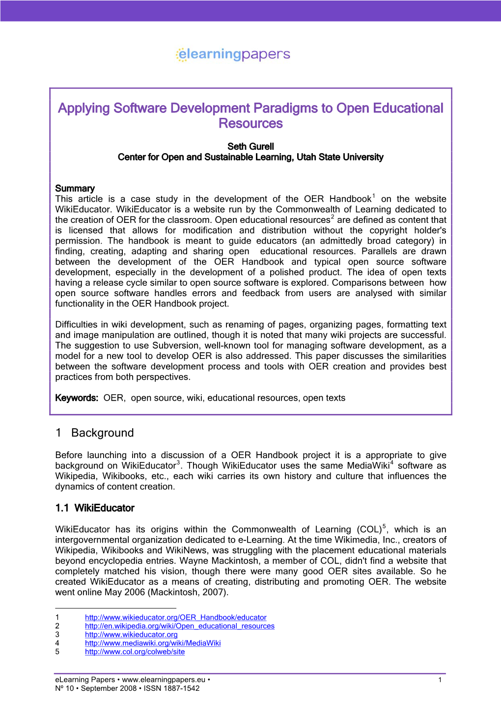 Applying Software Development Paradigms to Open Educational Resources