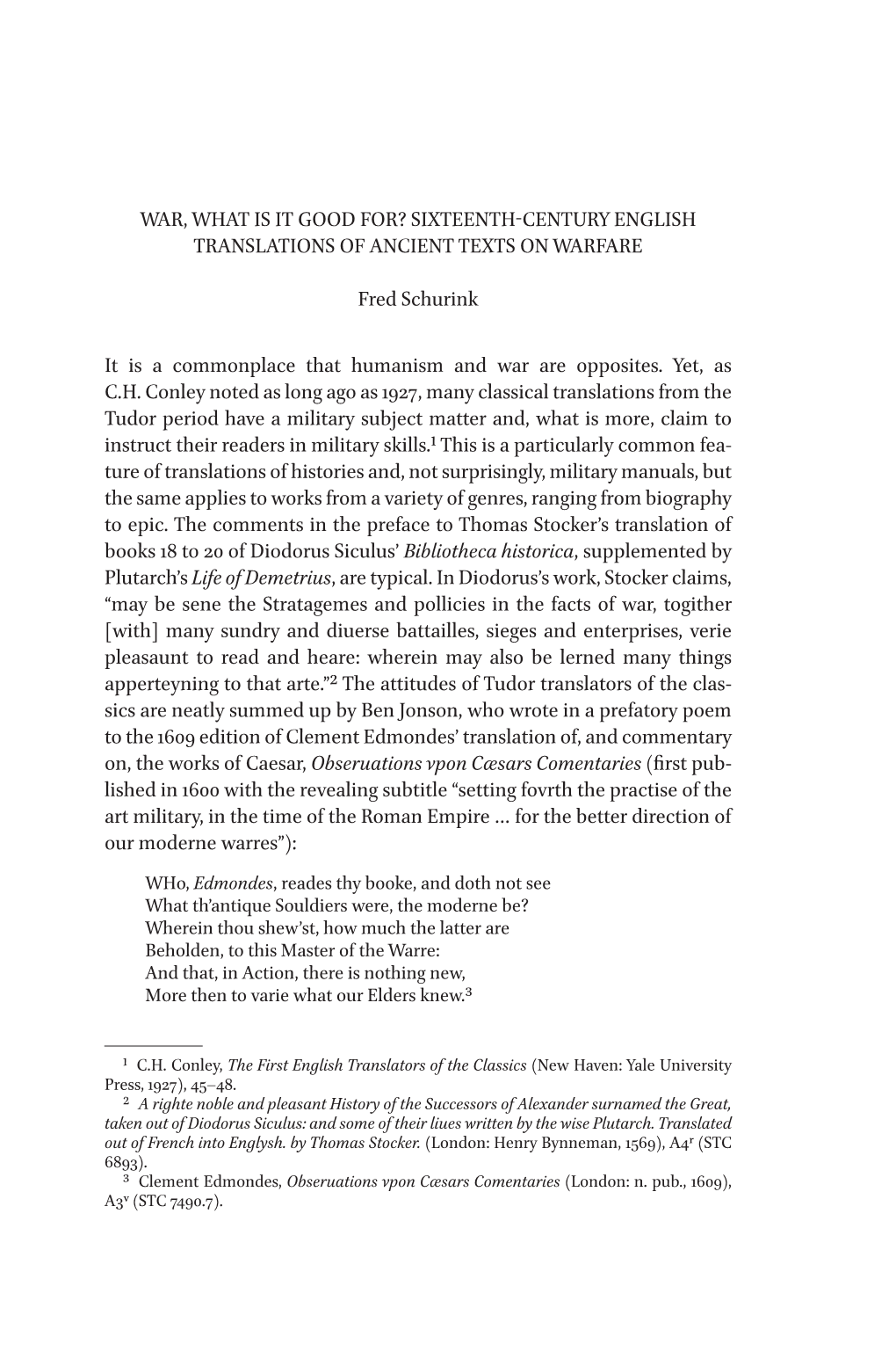 War, What Is It Good For? Sixteenth-Century English Translations of Ancient Texts on Warfare