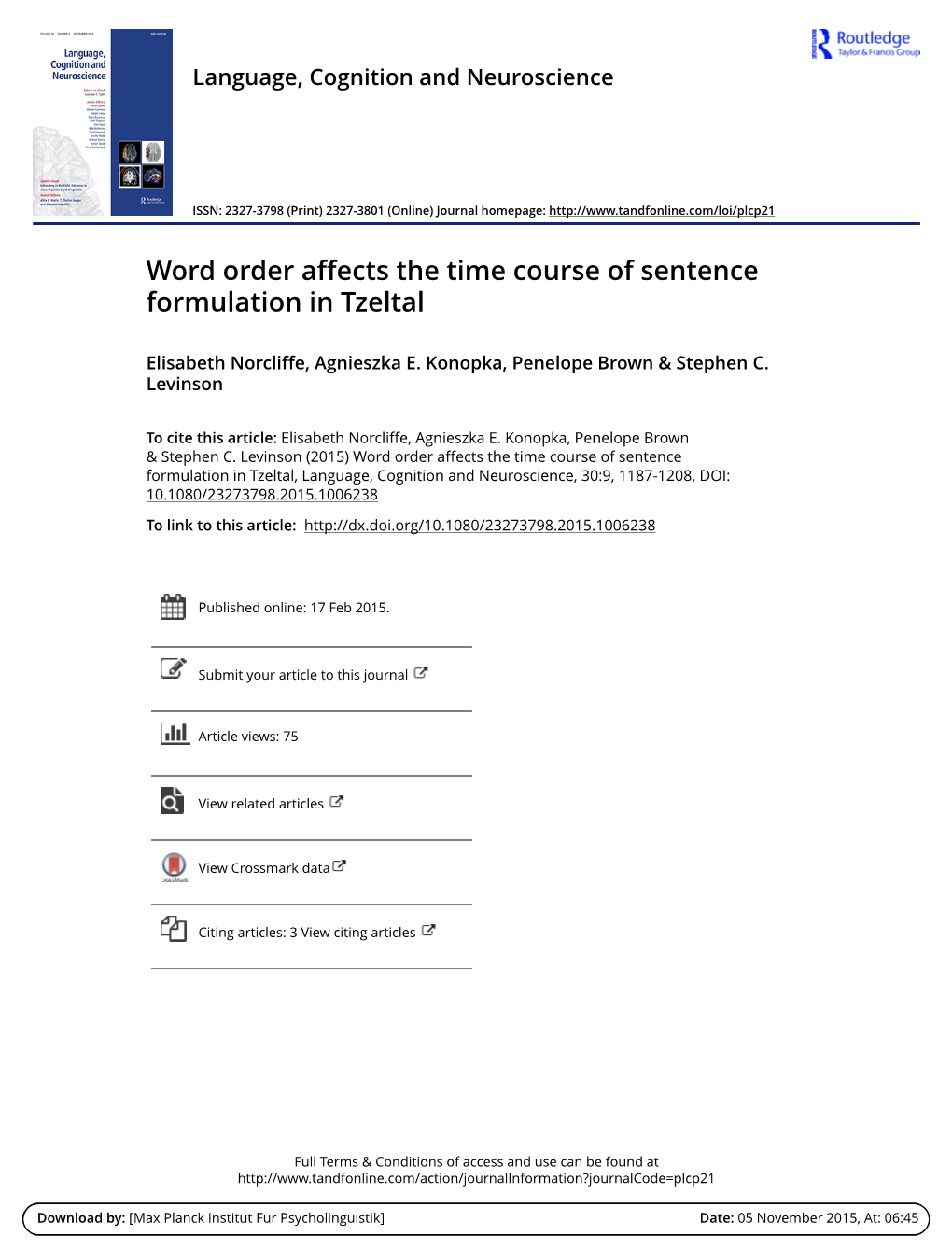 Word Order Affects the Time Course of Sentence Formulation in Tzeltal