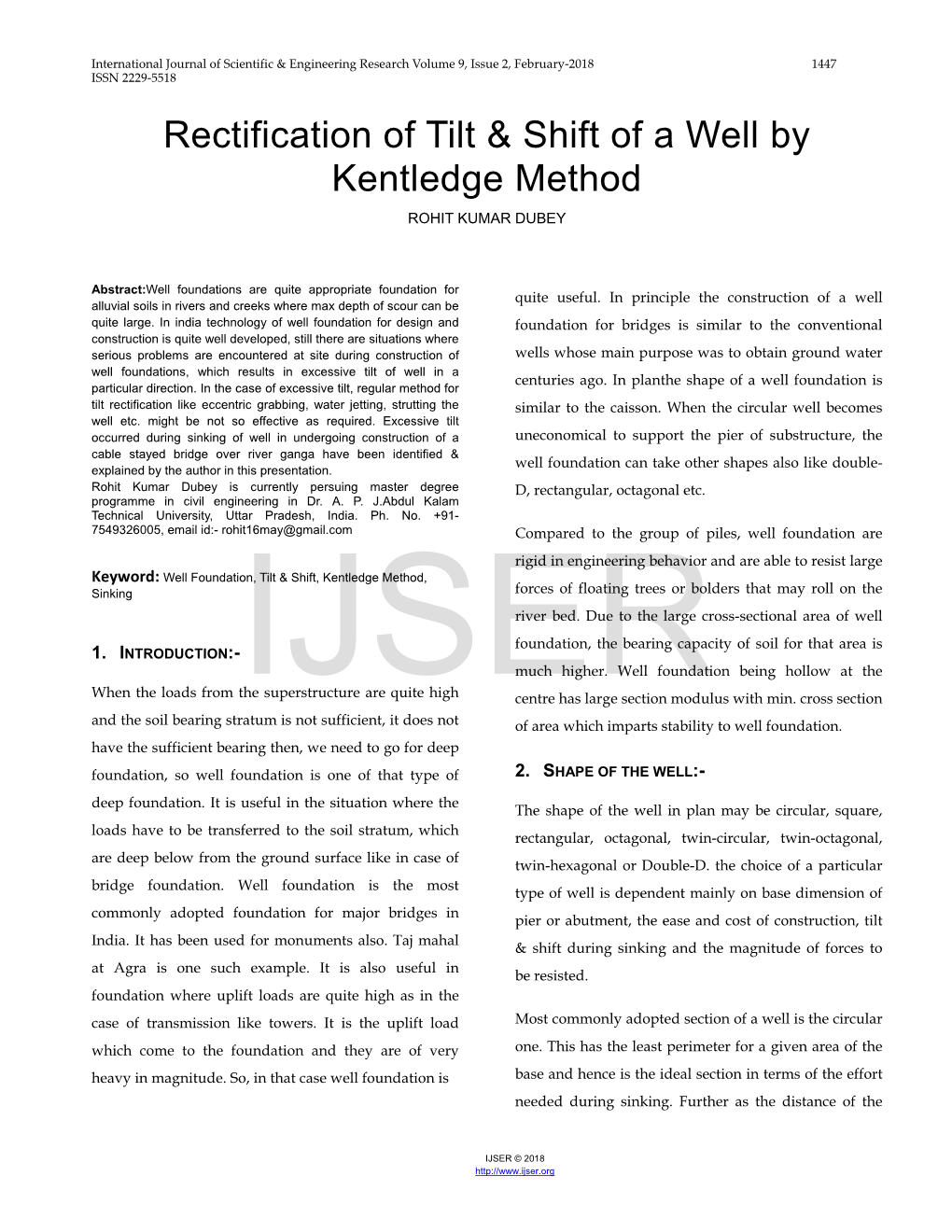 Rectification of Tilt & Shift of a Well by Kentledge Method