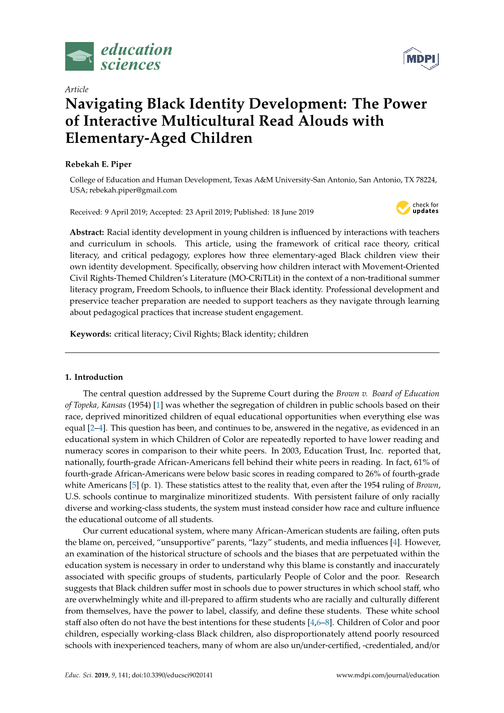 Navigating Black Identity Development: the Power of Interactive Multicultural Read Alouds with Elementary-Aged Children