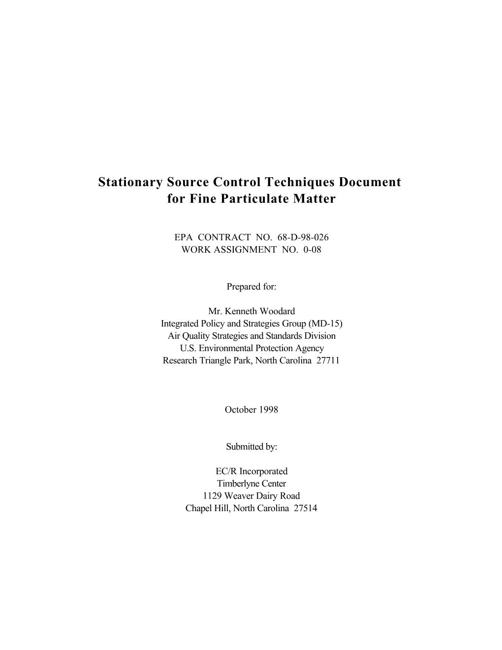 Stationary Source Control Techniques Document for Fine Particulate Matter