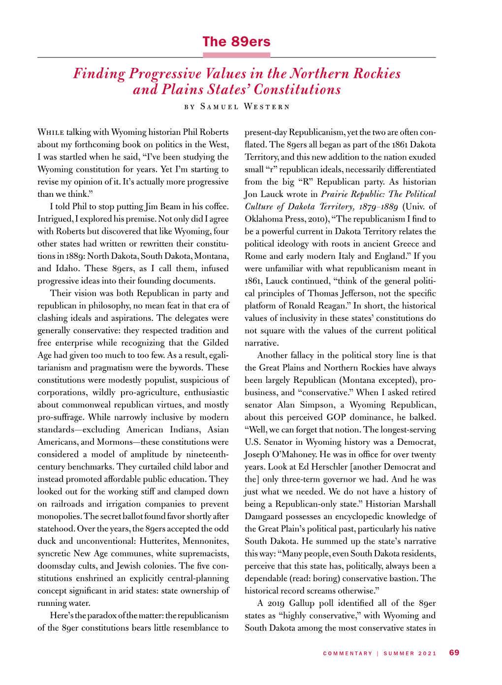 Finding Progressive Values in the Northern Rockies and Plains States’ Constitutions by Samuel Western