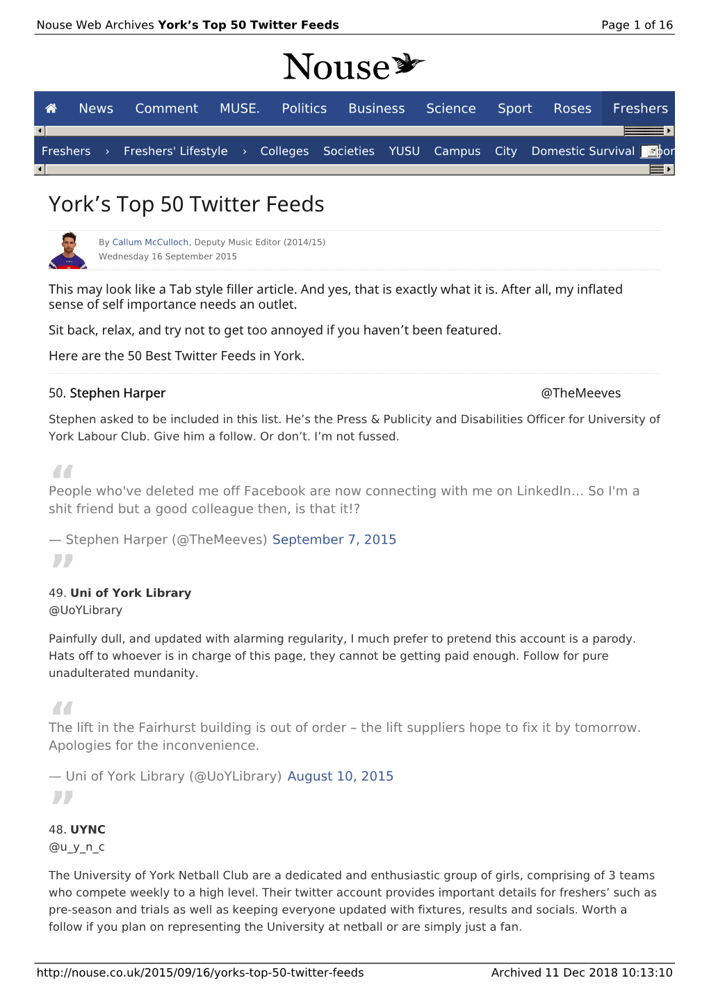 York's Top 50 Twitter Feeds | Nouse